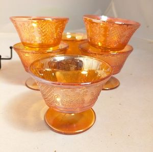 Federal Glass Normandie Plate Marigold Iridescent Depression glass Dessert Cups